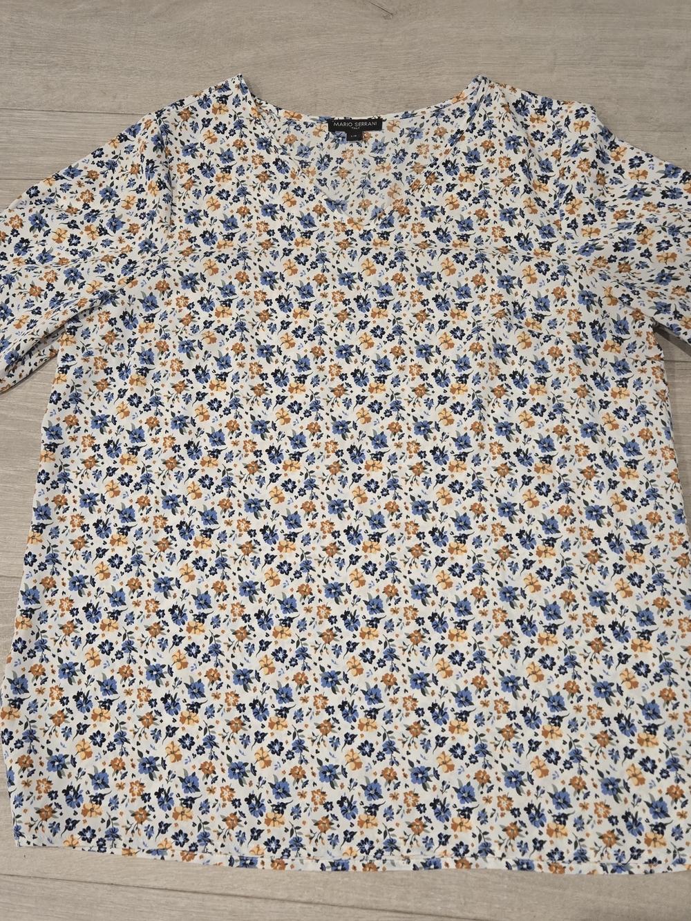 Mario Serrani Cream Tee with Blue & Mustard Floral Print